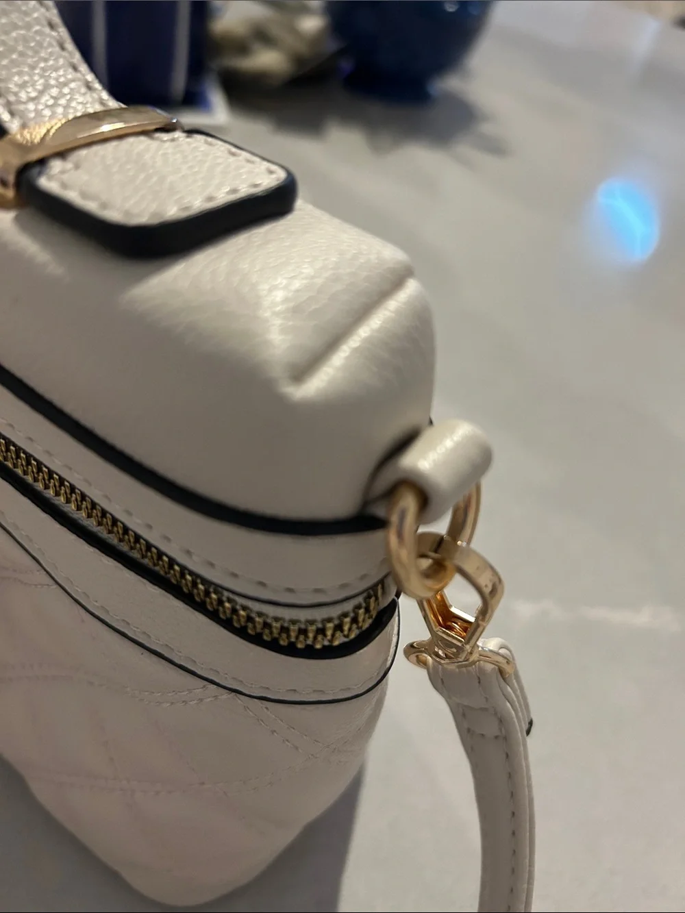 Malibu Skye Light Cream Quilted Crossbody Bag with Top Handle